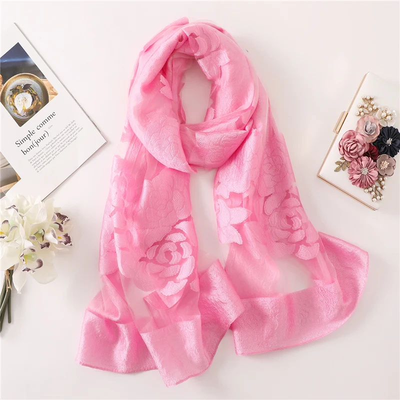 Модный женский шарф летние шелковые шарфы для женщин шали и деформации зимние пашмины пляжные палантины шарф хиджаб платок - Цвет: rose  pink