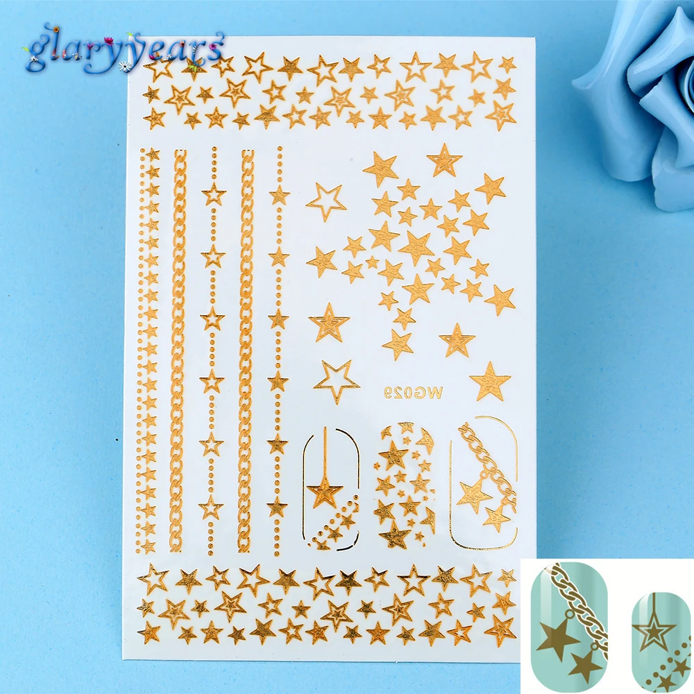 

2017 1pc Women Water Transfer Manicure Charm Nail Gold Stars Link Tattoo Stickers Design Nail Art Accessories WG029 Nail Sticker
