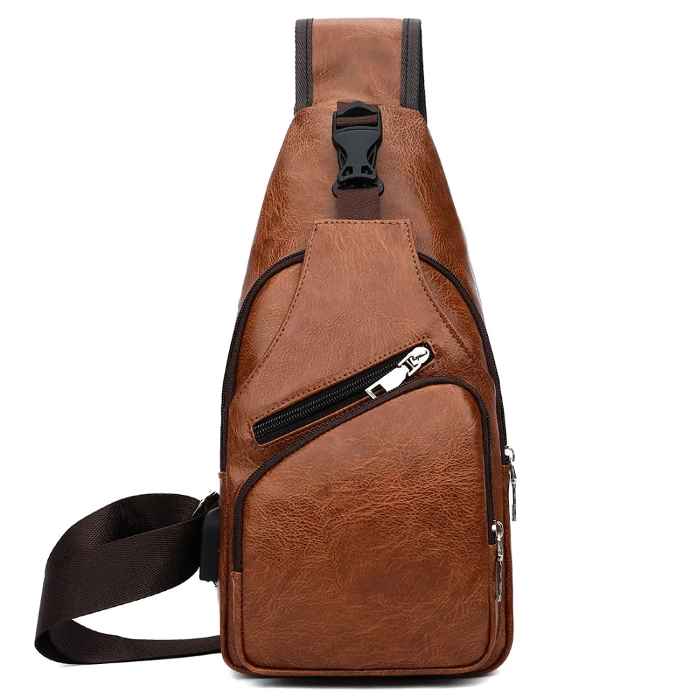 

VICUNA POLO Men's Shoulder Bag With USB Interface Crossbody Bag Leather Waterproof Man Bags Earphone Hole Chest Bags For Men