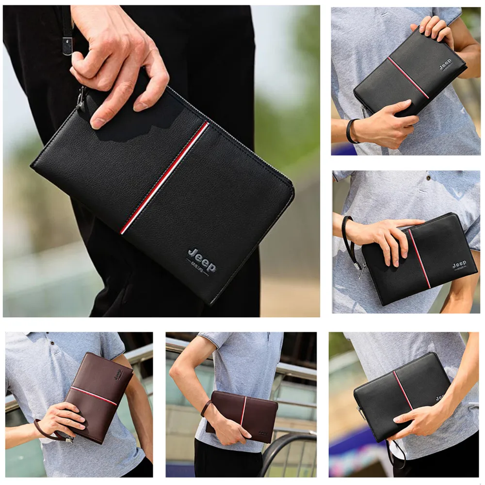 JEEP BULUO Brand Luxury Men's Handbag Clutches Bags For Phone High Quality Spilt Leather Wallet Large Capacity Male bag
