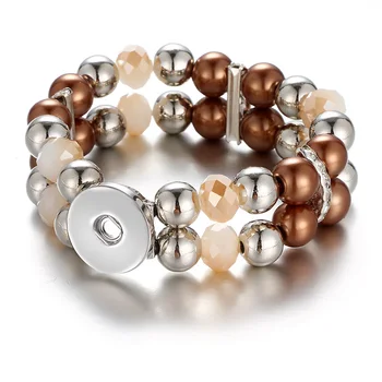 

Fashion Ibryant Beauty 2layers Glass Beads pearls turquoises snap Bangle bracelet Resilient fit 18MM snap buttons jewelry bs001