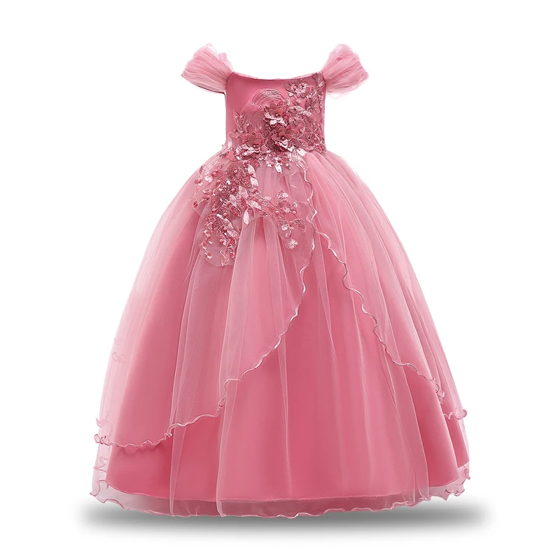 

4-14Y Lace Teenagers Kids Girls Wedding Long Dress elegant Princess Party Pageant Birthday Formal Sleeveless Dress Clothes