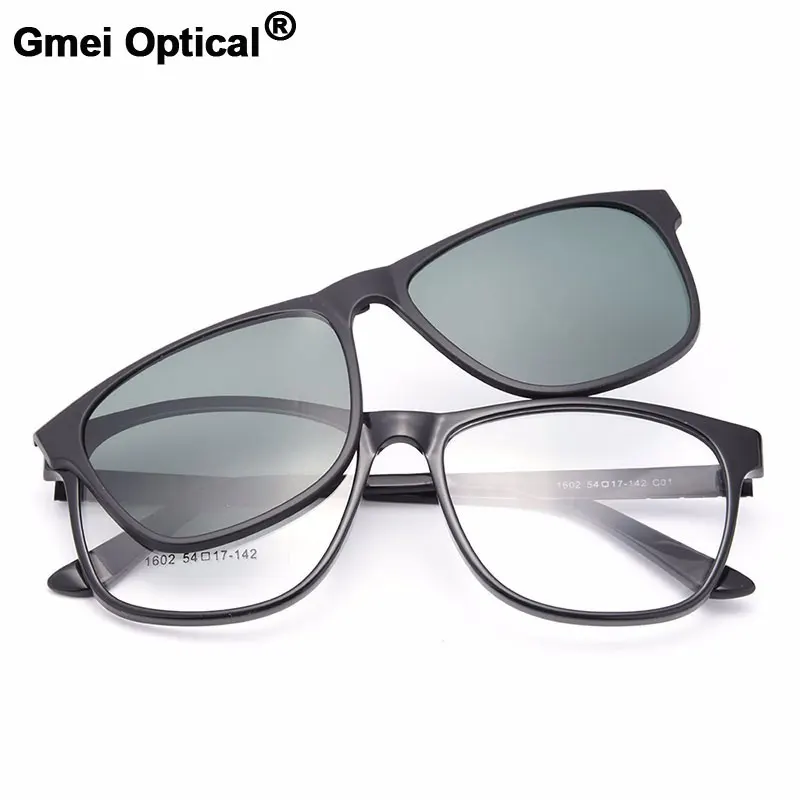 

Gmei Optical 1602 Urltra-Light TR90 Eyeglasses Frame with Polarized Clip-on Sunshades for Women and Men Eyewear