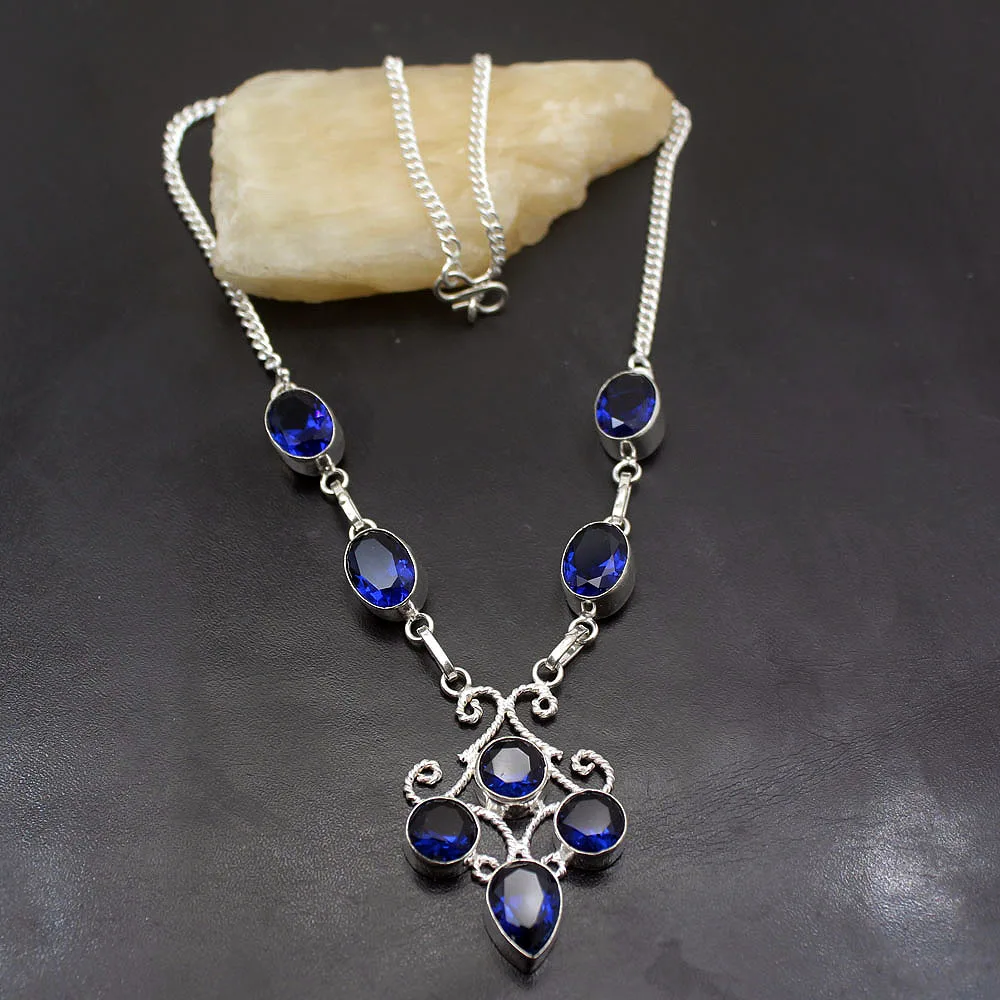 

Gorgeous Natural Shiny Blue Topaz925 Sterling Silver Chain Necklace 19 inch A392 Free Shipping