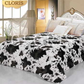 

CLORIS Super Soft Raschel Blanket Animal Cow Skin Flower Print Quality Queen King Size Double Bed Thick Warm Winter Blanket