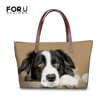 

FORUDESIGNS 3D Border Collie Printed Bags Women's Tote Bags Fashion Luxury Handbags Casual Shoulder Bag Ladies Bolsas Sac A Main