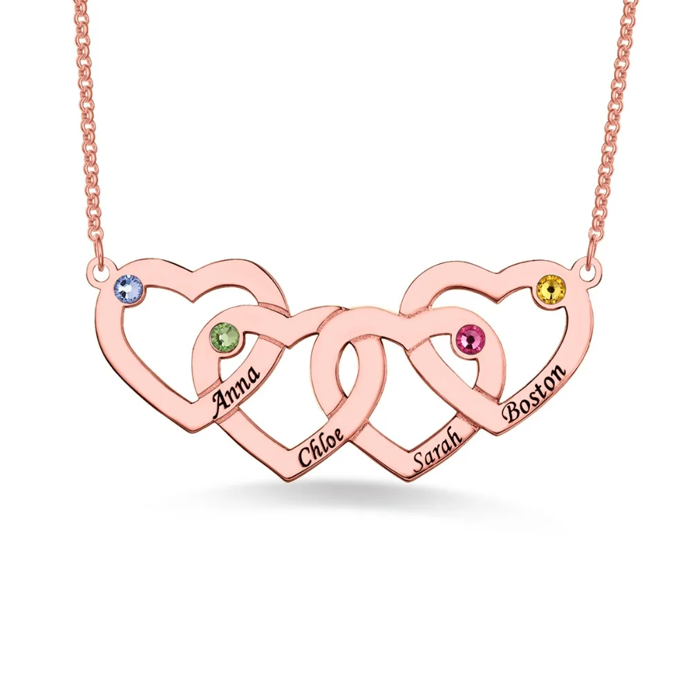 AILIN Four Women Hearts Name&Birthstones Necklace For Girlfriend