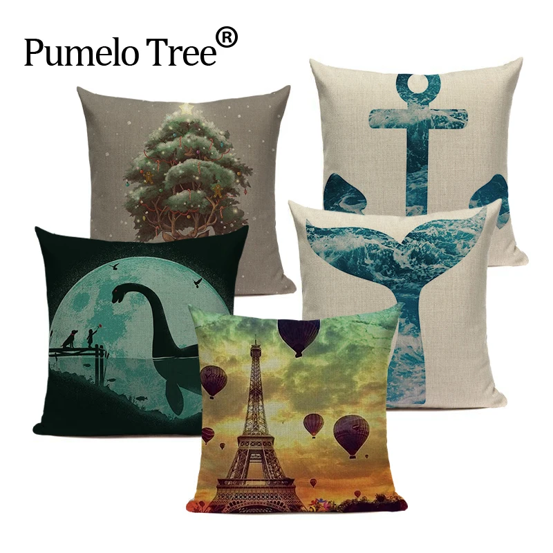 

Marine decoration throw pillow blue nautical pillows home car cushions linen square one side print Dropshipping cover cushion