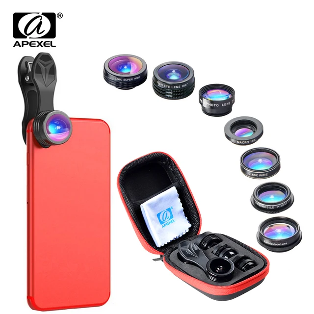 APEXEL 7 in 1 Phone Lens Kit Fisheye fish eye super Wide