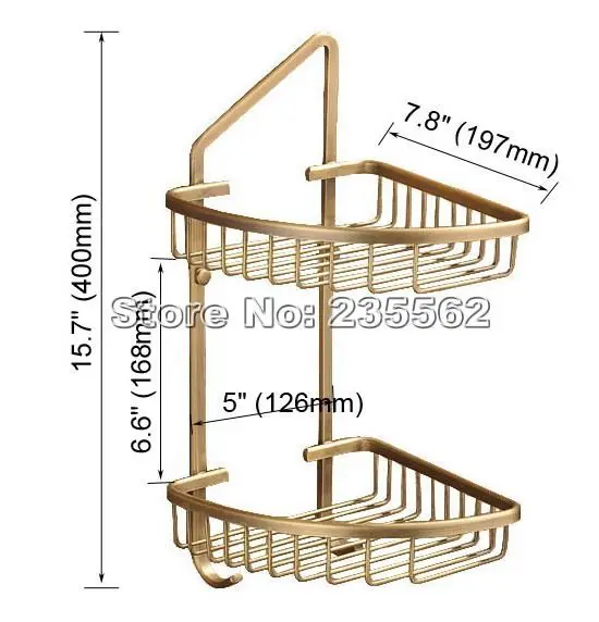 Настенные античная латунь аксессуары для ванной комнаты/мыло/губка двойной уровень Большой Угловой душ корзина для хранения Cba046