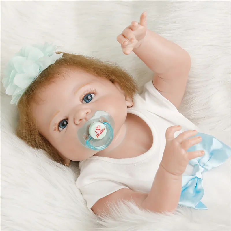 SanyDoll 22 дюйма 55 см силиконовые куклы reborn белое синее платье принцессы милая кукла