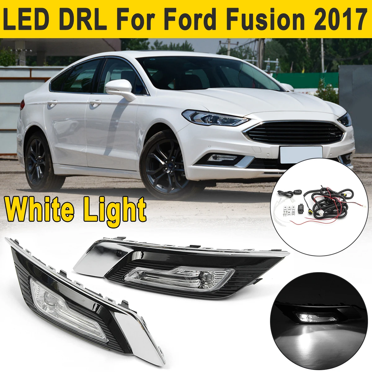 2Pcs LED DRL Daytime Running Lights Lamps Turn Signal Fog Lights Wire for Ford for Fusion for