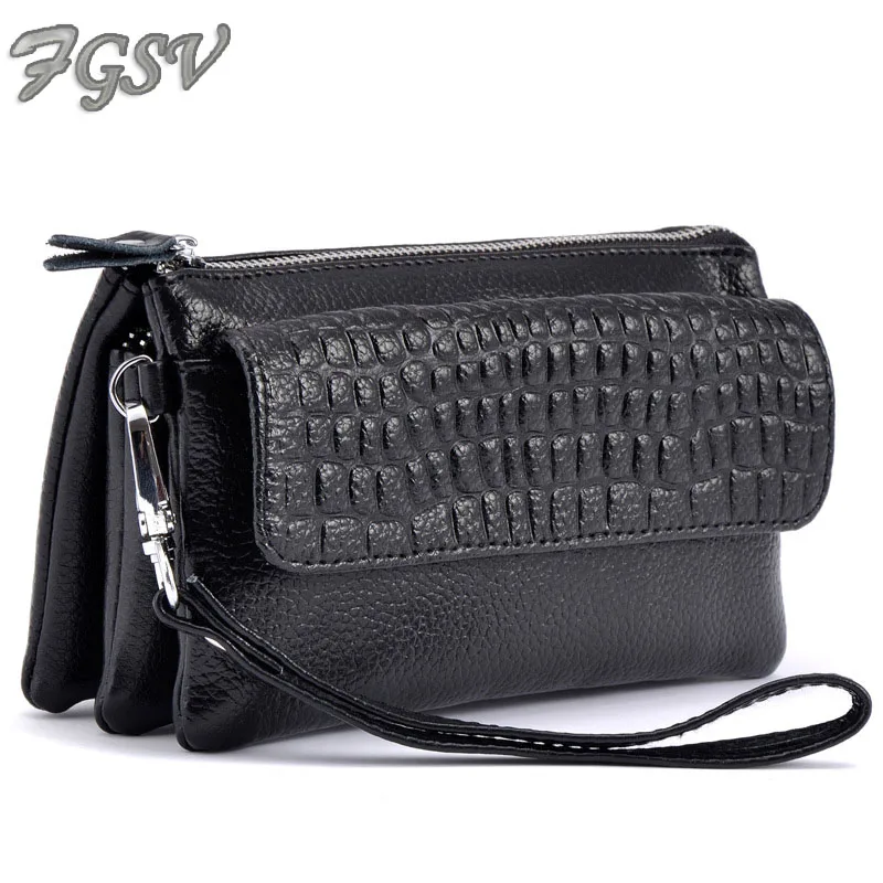 

FGSV Fashion split leather crocodile embossed Messenger Shoulder Bags candy colors 3 pockets day Clutches wrist bag FGS09