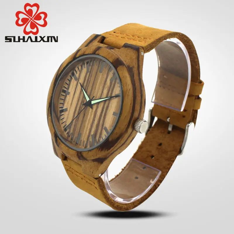 Мужские кварцевые часы SIHAIXIN Wood Man erkek kol saati круглые бамбуковые деревянные с