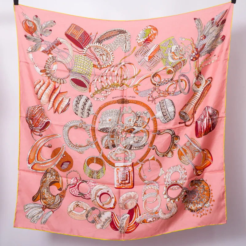

Pure Silk Scarf Women Rings Scarves Bandana Square Headband Hairband Handmade Hemming 90*90cm