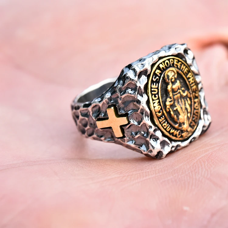 Таиланд импортированный Золотой Девы Марии портрет квадратное кольцо лицо мужской крест кольцо стерлингового серебра 925