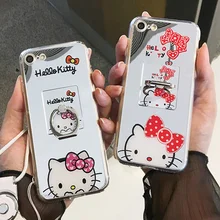 

Mirror Hello Kitty Cartoon Plating Cases Stand Holder Fundas With Ring For iPhone 6 6S Plus 7 7 Plus Coque Protect Phone Cover