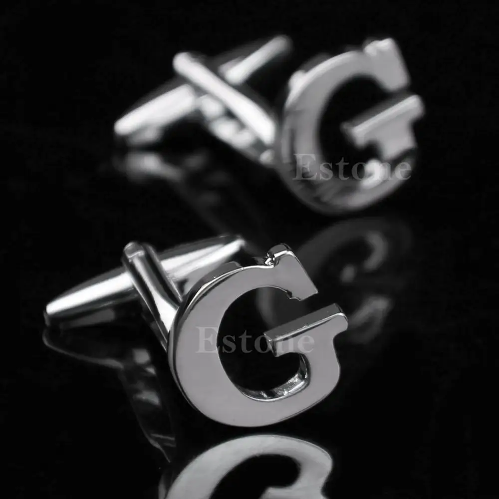 Мужские DIY серебряные инициалы буквы бизнес Запонки свадебный подарок - Окраска металла: G
