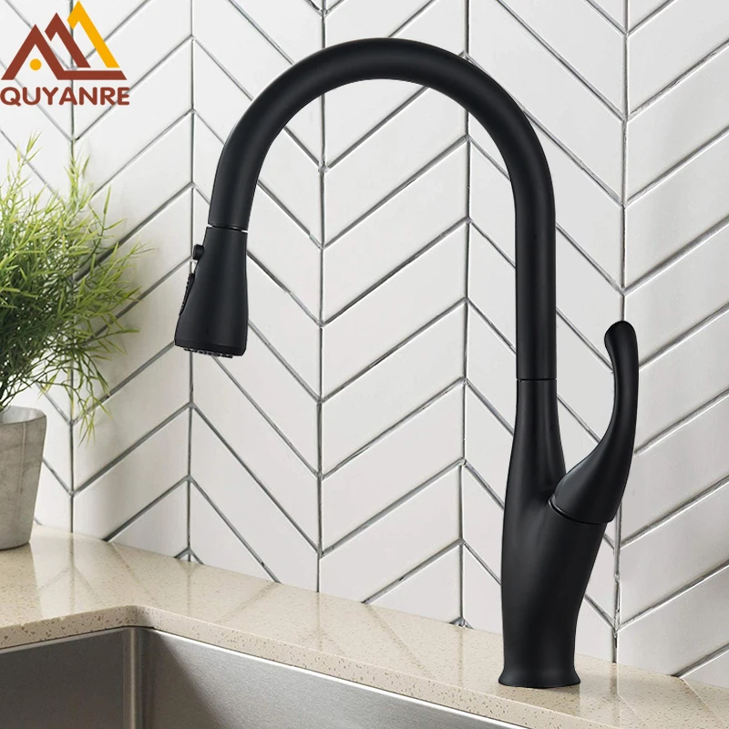 quyanre wanfan gappo matte black kitchen faucet pull out 3 way sprayer 360 rotation kitchen sink faucet singel handle mixer tap shower faucet