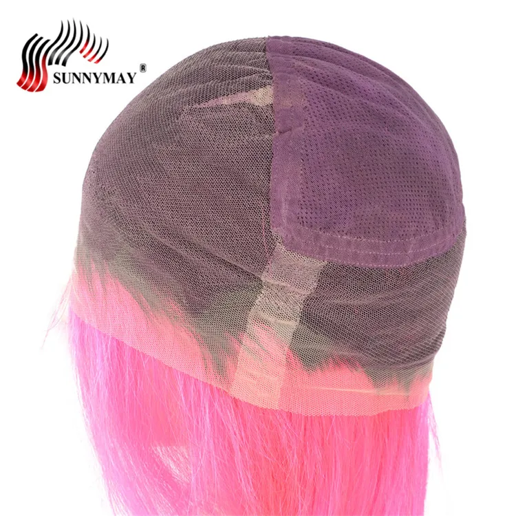 Sunnymay полный шнурок человеческих волос парики бразильские виргинские волосы ярко-розовый темный корень Боб кружева парики предварительно сорванные средняя часть