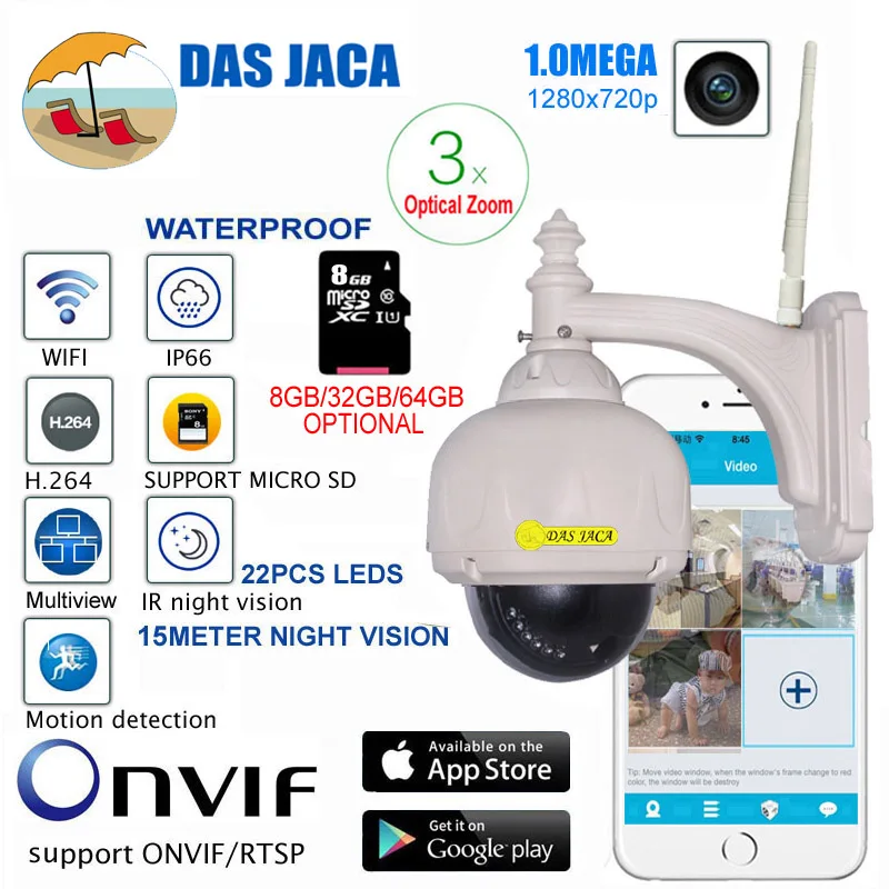 Das Jaca Optical Zoom 1.0mega Outdoor Camera WIFI PTZ Dome IP Surveillance Camera p2p 720p HD Night Vision CCTV Security Camera camera : image Das Jaca Optical Zoom 1.0mega Outdoor Camera WIFI PTZ Dome IP Surveillance Camera p2p 720p HD Night Vision CCTV Security Camera camera