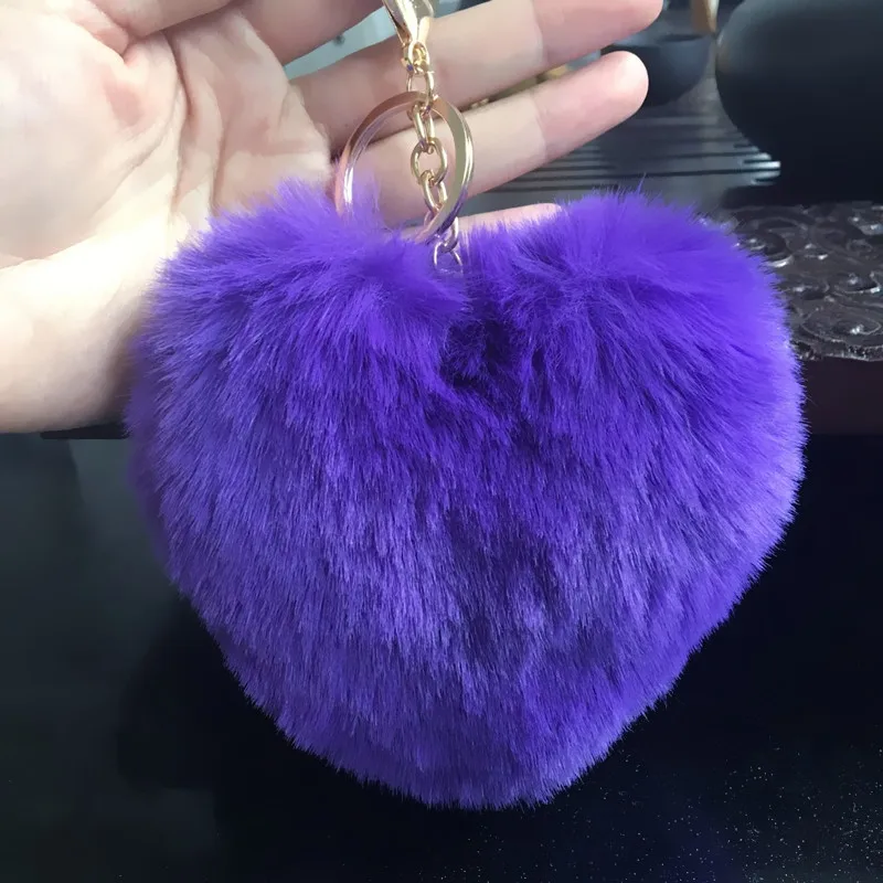 

Large Fluffy Heart Keychain Pompom Women Artificial Rabbit Fur Car Key Ring Handbag Pendants Pompon Key Chains Cute Jewelry Gift