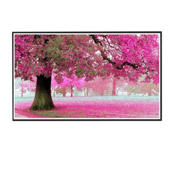 

Pink Trees Place of First Love Pattern Full Diamond Painting European Style Living Room Decorative Round Diamond Paintings