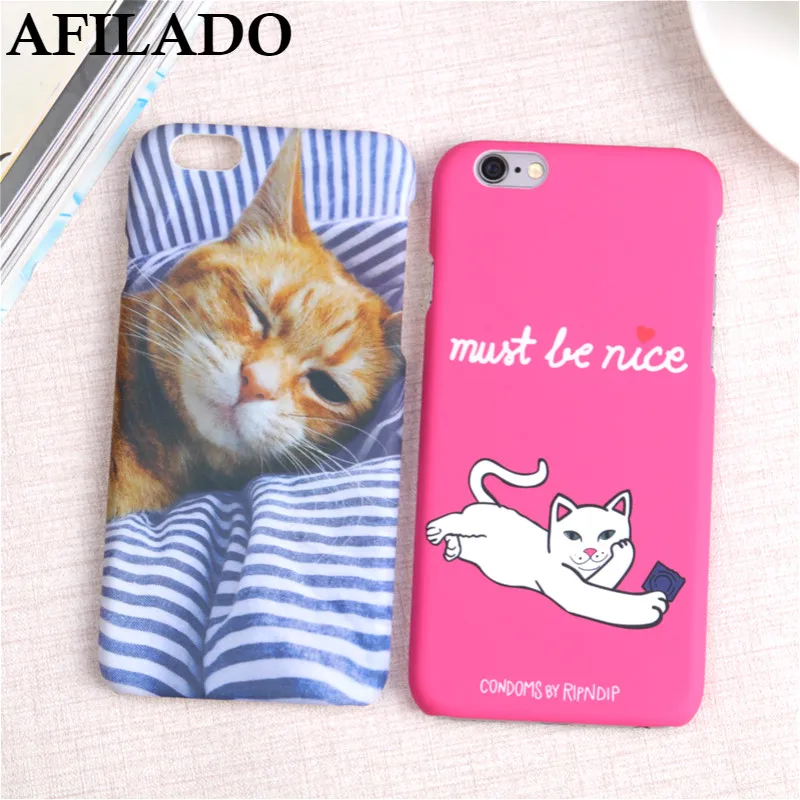 Модные с милым рисунком кота Жесткий Матовая Пластик ультра тонкий Coque чехол для