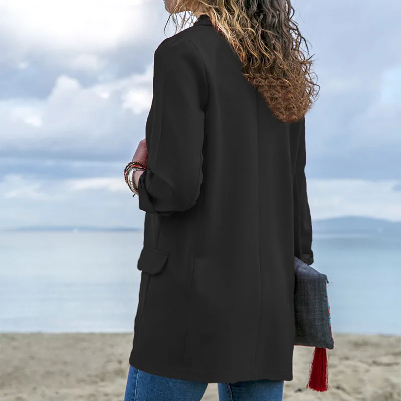 Casual Long open front ladies jackets and blazers Autumn Office laday basic long sleeve elegant business womens blazer coat 2019