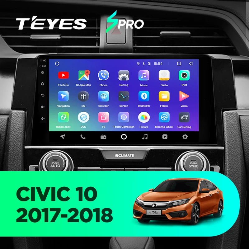 TEYES SPRO Штатная магнитола для Хонда Цивик 10 Honda Civic 10 FC FK Android 8.1, до 8-ЯДЕР, до 4+ 64ГБ 32EQ+ DSP 2DIN автомагнитола 2 DIN DVD GPS мультимедиа автомобиля головное устройство