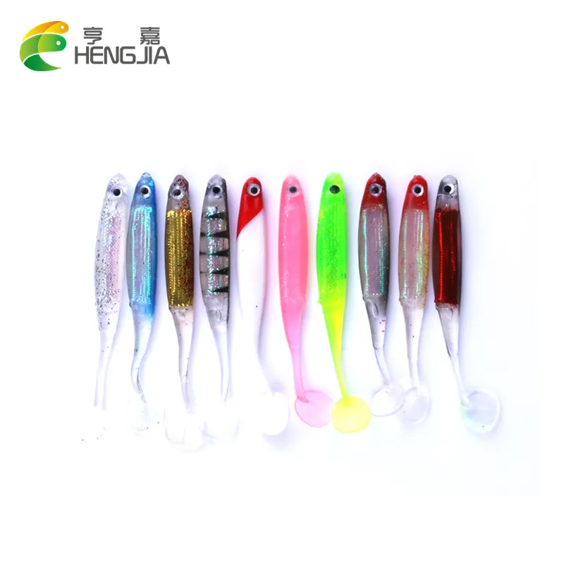 HENGJIA 10 unids Artificial Pesca Señuelo de la Pesca 52 g/lote Japón Swimbait Shad Worm Señuelo Suave Jig Head Pesca Con Mosca de Silicio de goma de Pescado