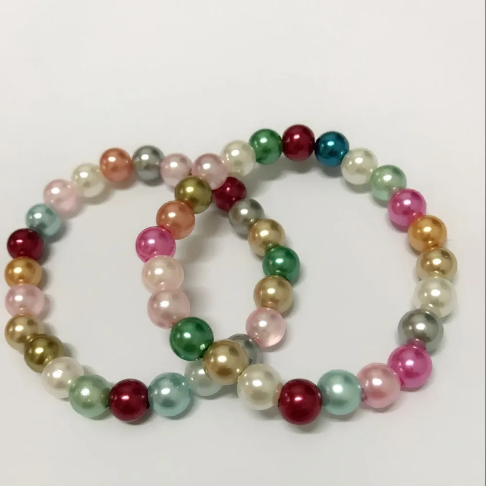 

Retail 8mm Mixed Imitation Pearl Beads Bracelet Acrylic Spacer Ball Round Bracelets Jewelry with Pink White Beige Multicolor