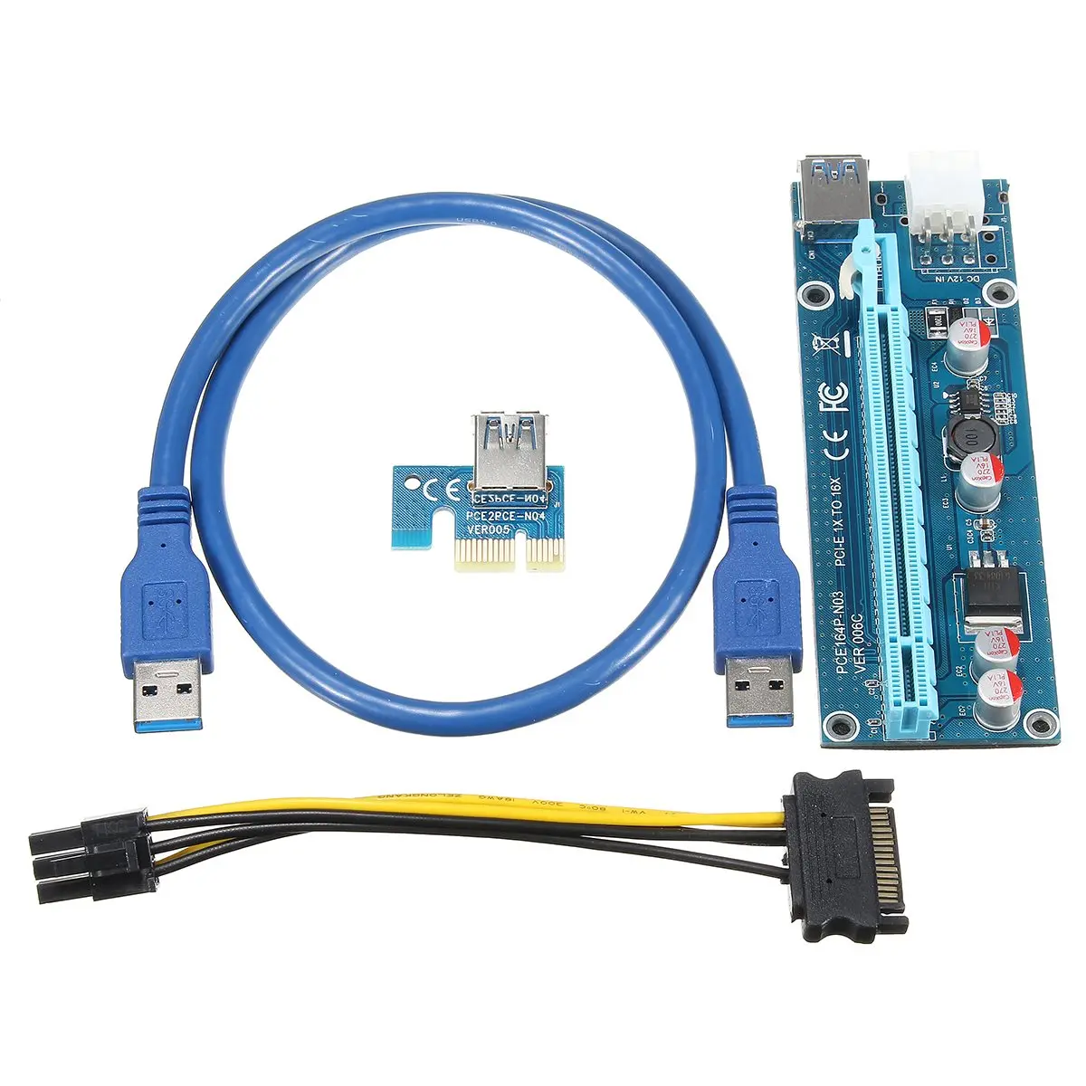 الناهض pci e اكسبريس 1x إلى 16x الناهض بطاقة pci-e 60 سنتيمتر usb 3.0 pci sata إلى 6pin كابل الطاقة ل btc bitcoin التعدين antminer التعدين