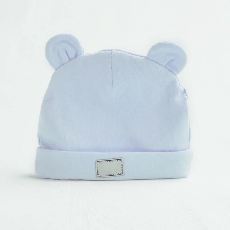 style 1 blue Мягкая хлопковая шапка для новорожденного мальчика девочки шапка с ушками весна лето однотонные кепки - Цвет: style 1 blue