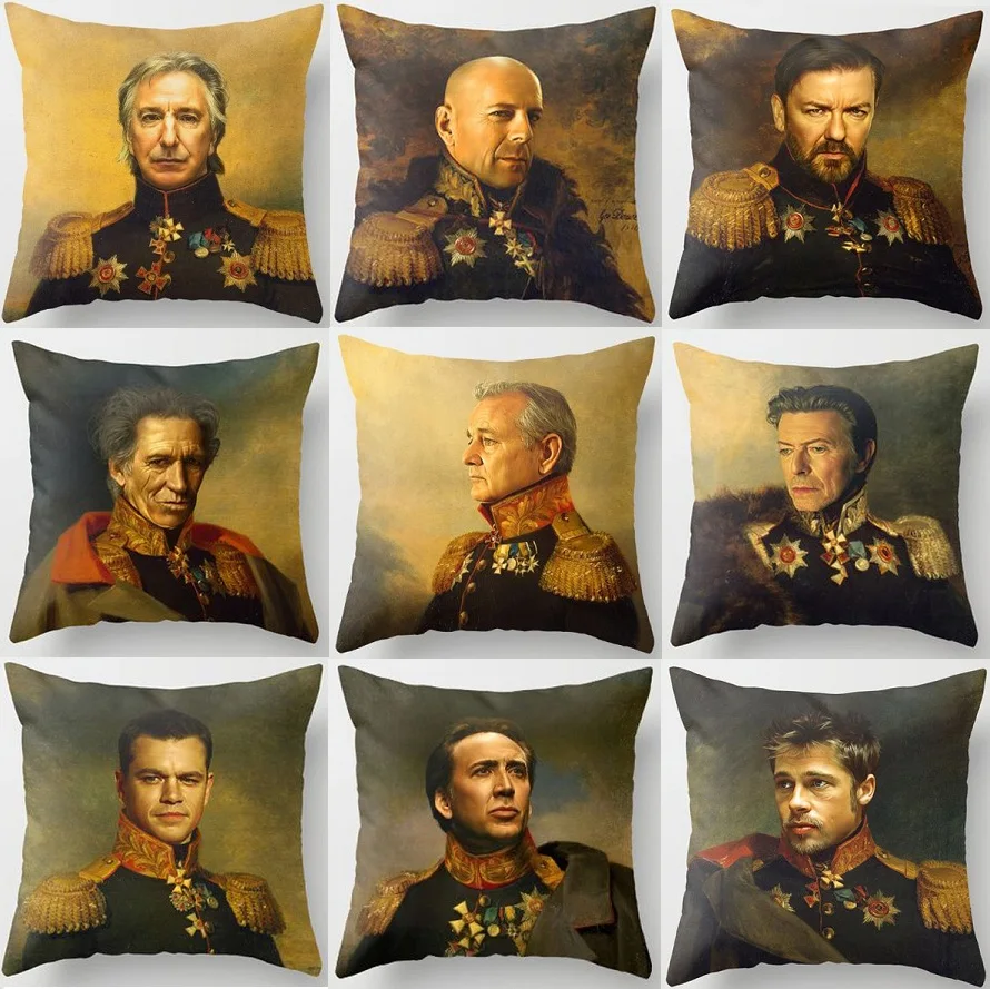 

Renaissance Style Bruce Willis Michael Jackson Will Smith Steve Jobs Oil Painting Decor Art Sofa Throw Pillow Cover Car Cushions