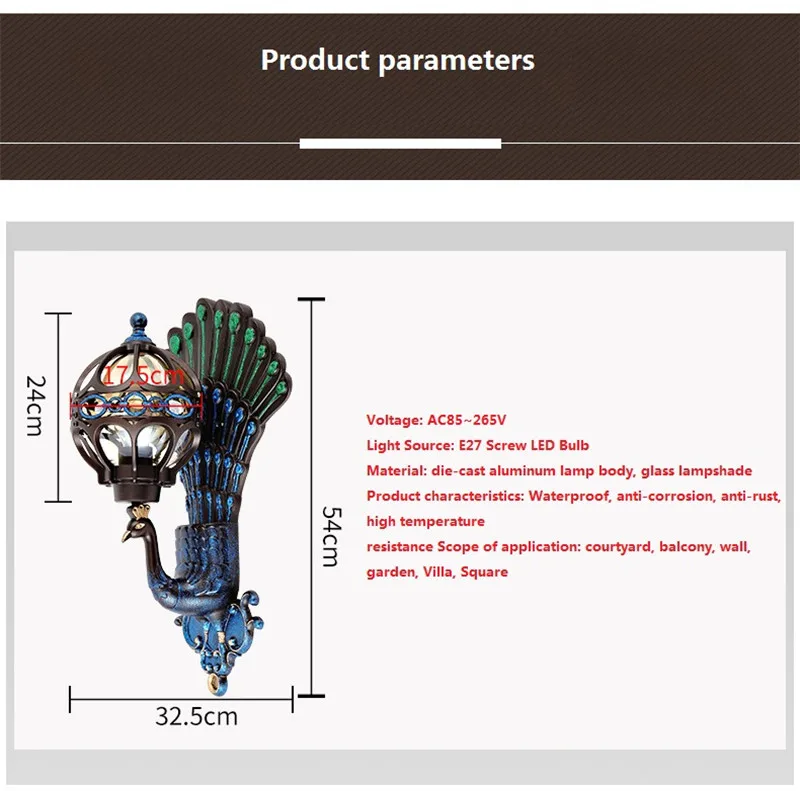 Наружные светодио дный водостойкие светодиодные светильники для крыльца настенные бра креативные павлиньи настенные лампы Алюминиевый сад балкон проход лампа декор Освещение
