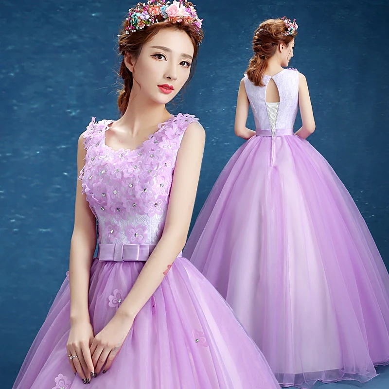 

New light purple long sweat lady girl women princess bridesmaid banquet party ball dress gown free shipping
