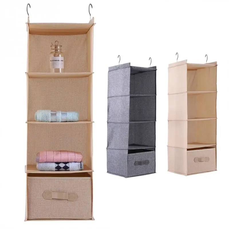 Hanging Closet Organizer Clothes Clothing Storage Holder 4 Shelves With Drawer Linenette Plastic Board Storage Bags Aliexpress
