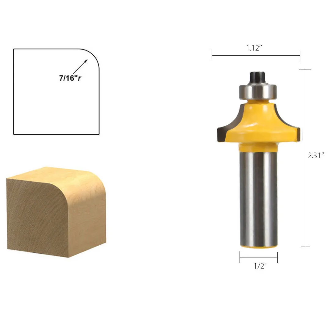 DWZ 6Pcs 1/2" 1/8" 1/4" 5/16" 3/8" 7/16" 1/2" Shank Round Over Edging Router Bit Set