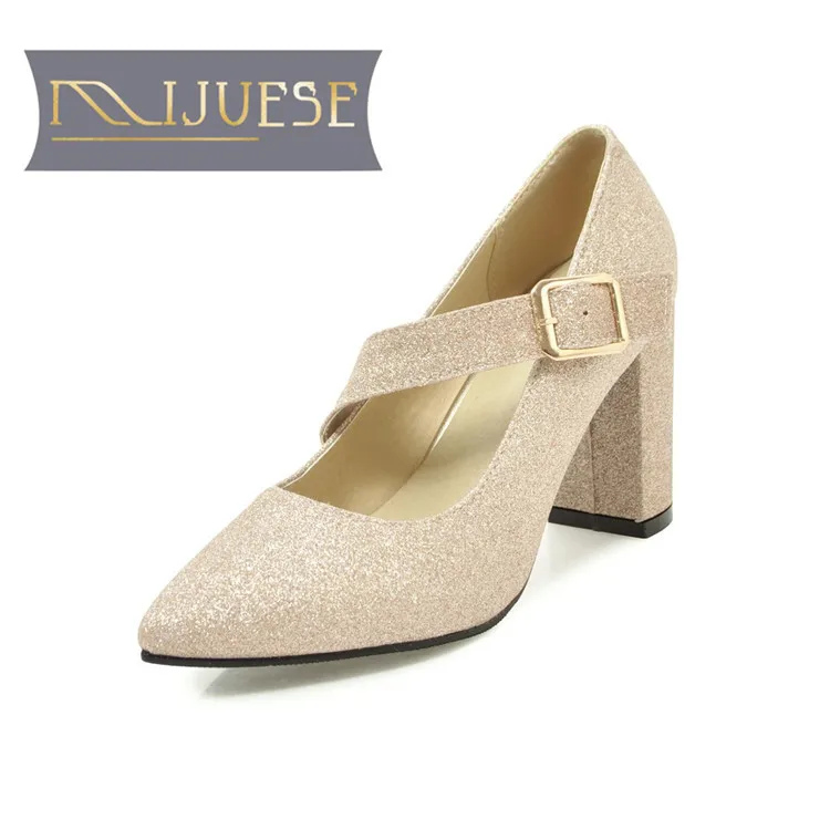 

MLJUESE 2018 women pumps autumn spring Bling silver color pointed toe high heels women size 34-43