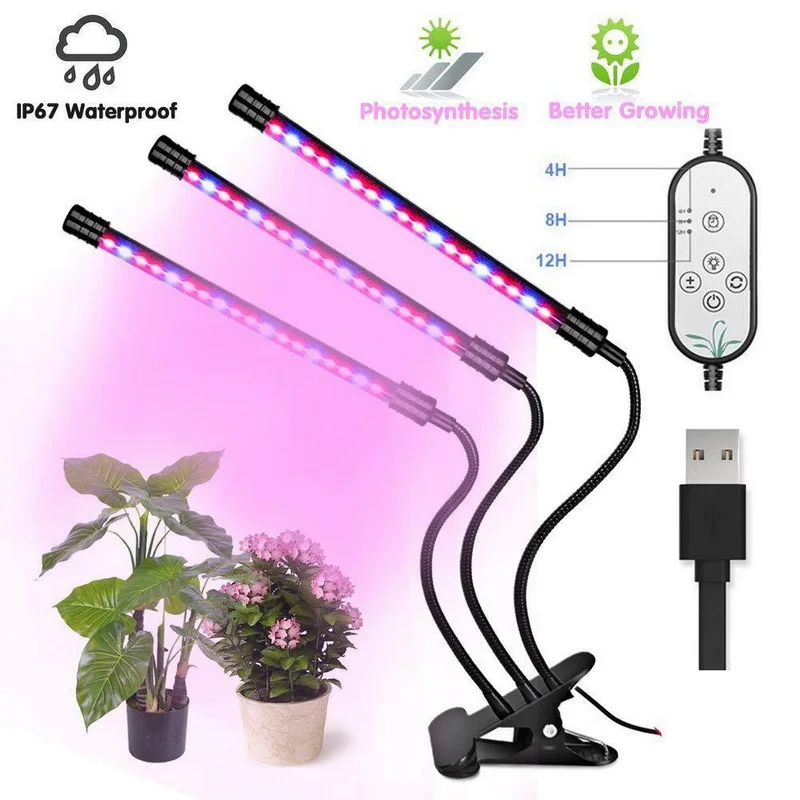 

Growing Light 18W Dual Head Timing 36 LED 5 Dimmable Levels Grow Lights For Indoor Plants Adjustable Gooseneck 5 Switch Modes