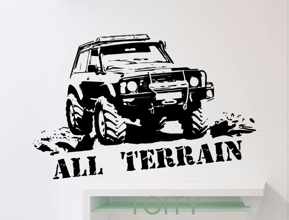 cheap All Terrain Wrangler Monster Truck Car Garage Wall Sticker Vinyl Decal Home Interior Art Decor Nursery Black Art Mural