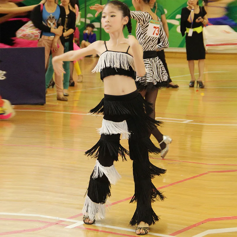 girls Latin dance costumes competition tassels costume setgirls latin