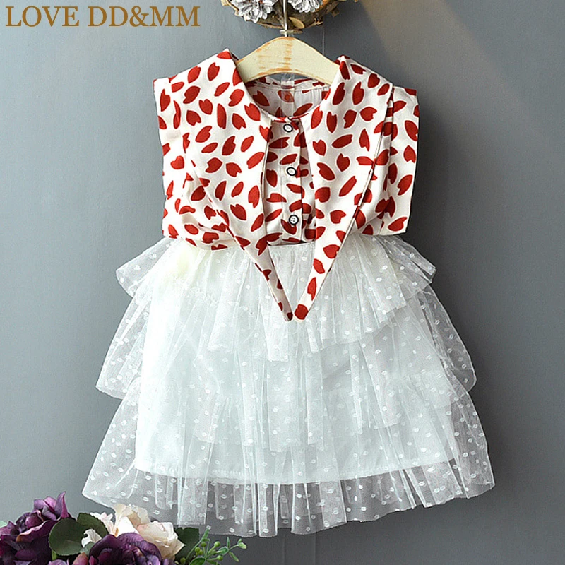 

LOVE DD&MM Girls Sets 2019 Summer New Children's Wear Girls Fashion Lace Sleeve Leopard Print Collar Shirt + Cake Mesh Skirt Set