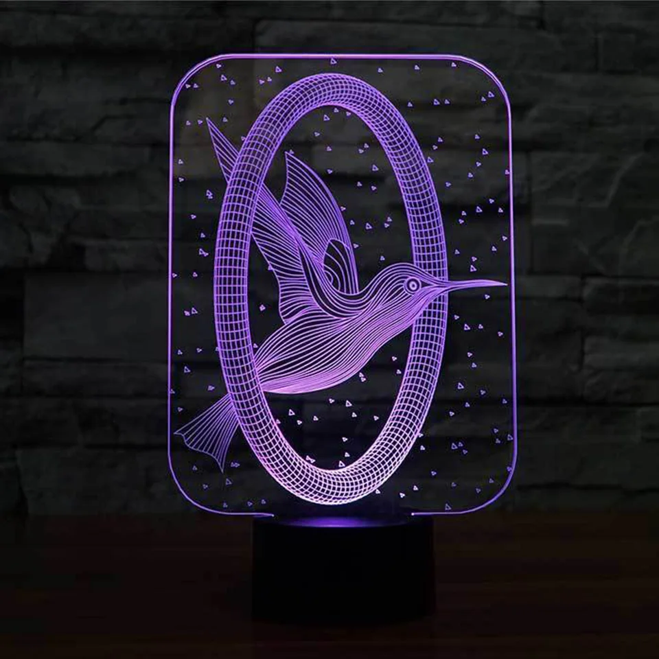3D ночник Hummingbird 7 цветов изменяющийся светодиод USB лампа анимационная птица