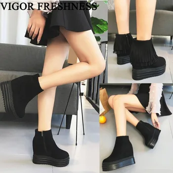 

VIGOR FRESHNESS Woman Shoes Platform Boots Autumn 11CM Heels Shoes Winter Ankle Boots Woman Height Increasing Shoes Warm WY574