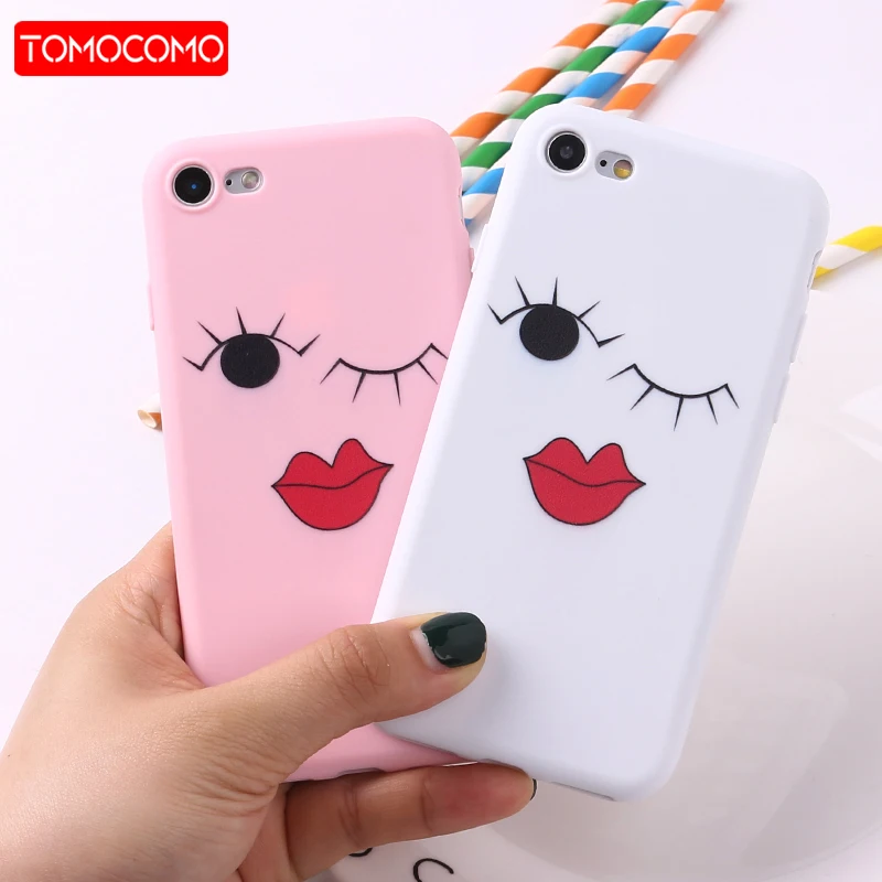 

Sexy Girl Eyelash Red Lips Soft TPU Silicone Frosted Matte Case Fundas Coque For iPhone 11 Pro 6 6S 5 5S 8 8Plus X 7 7Plus XS Ma
