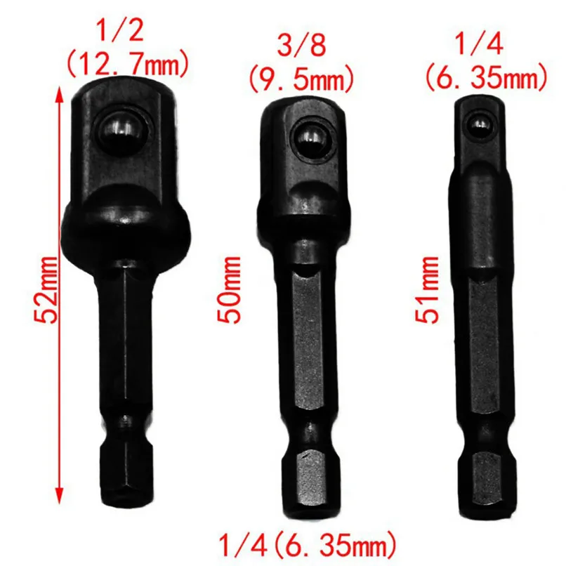 3Pcs Socket Adapter Set Hex Shank to 1/4 3/8 1/2 Impact Driver Drill Bit Tools H35 3Pcs Socket Adapter Set Hex Shank to 1/4 3/8 1/2 Impact Driver Drill Bit Tools H35