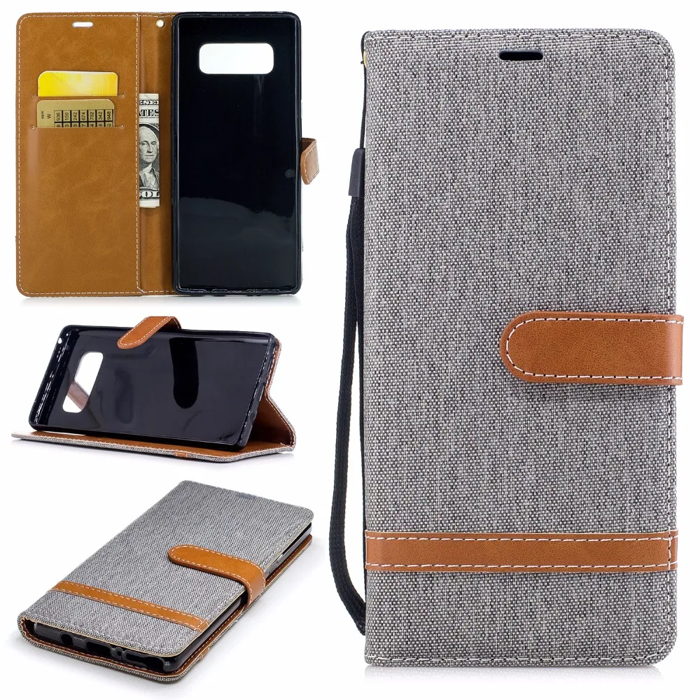 Flip Denim Style Leather Cover Case With Stand Function Support Drop