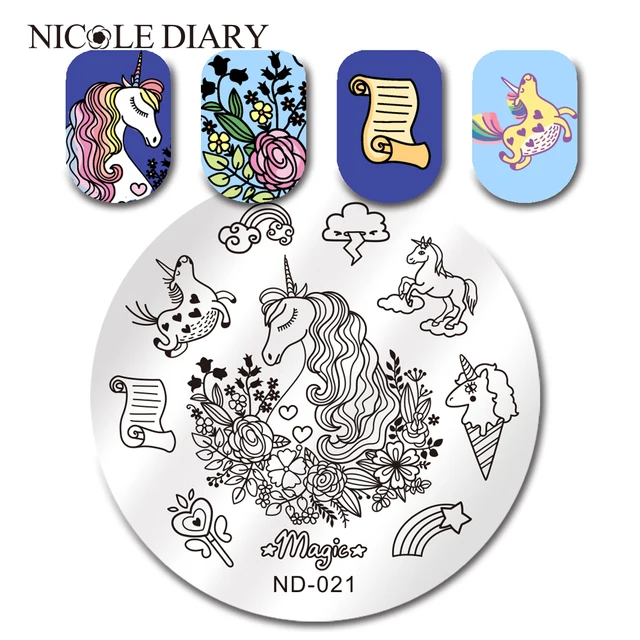 nicole diary round stamping template horse cloud nail art image template horse